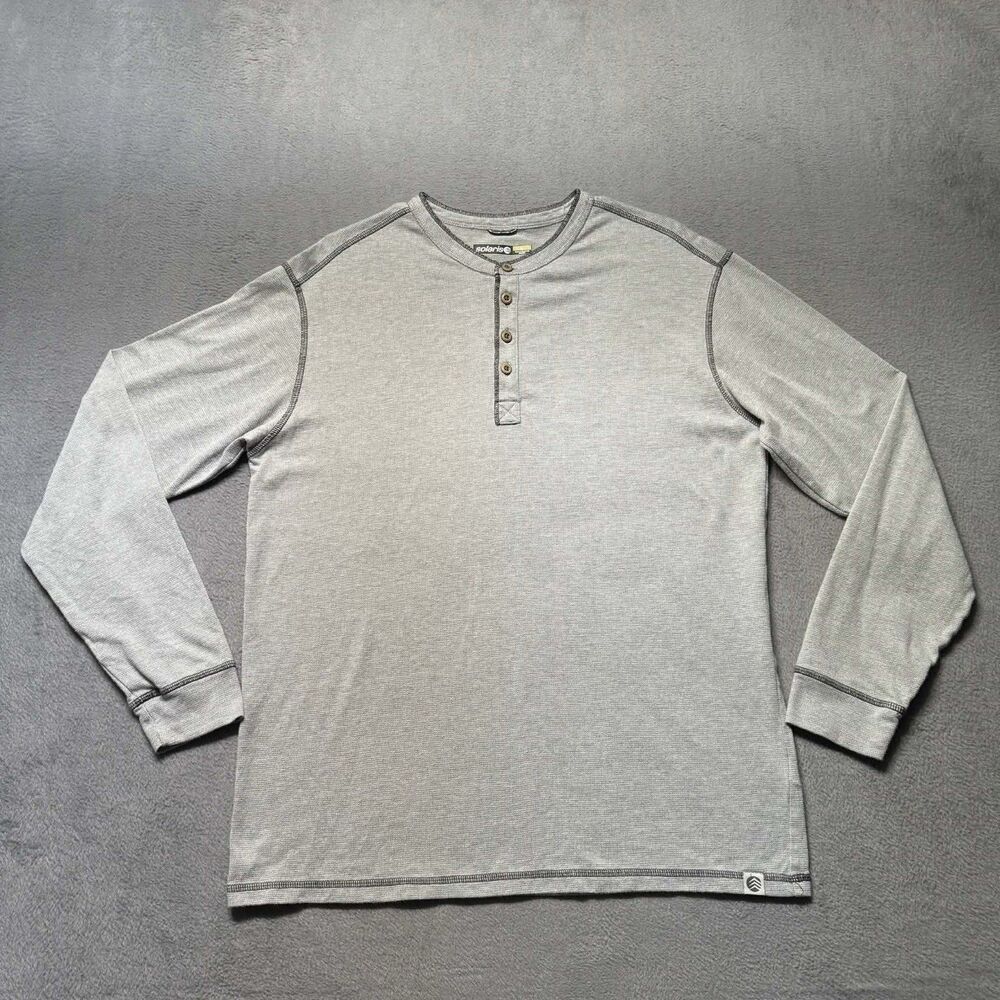 Solaris Mens L Waffle Henley Shirt Gray Long Sleeve Outdoor Workwear EUC